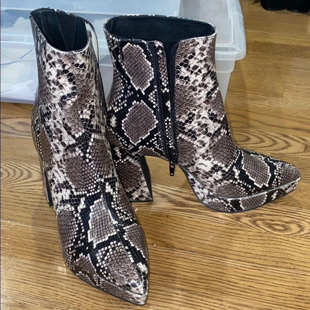 JEFFREY CAMPBELL Dormant Snake Print Block BOOTIE